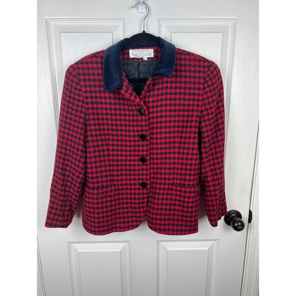 Rena Rowan For Saville Red Black Houndstooth Tweed Wool Blend Blazer 12P - Picture 9 of 10